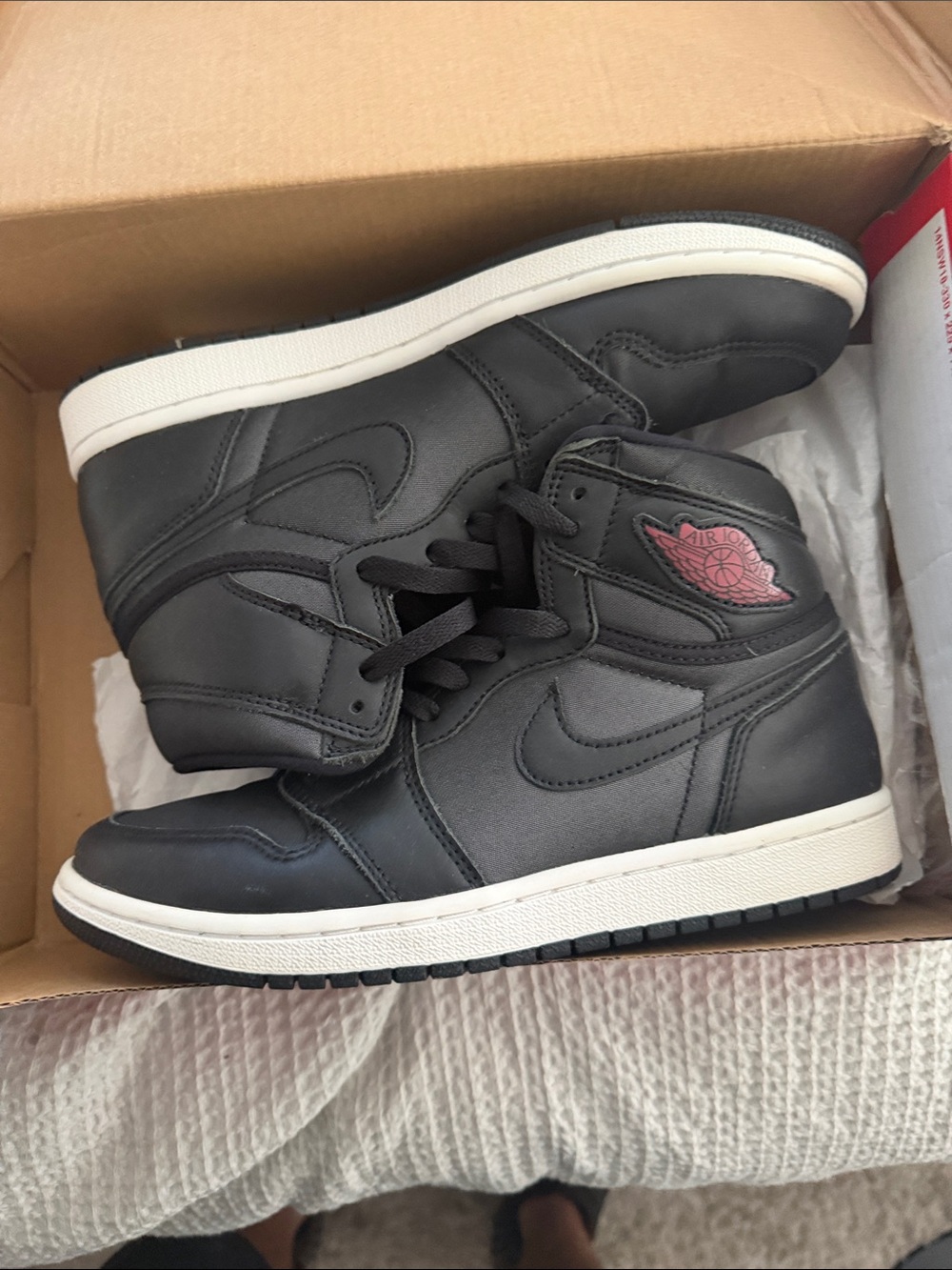 Jordan Men’s High-Top Sneakers in Black with Red Accent
